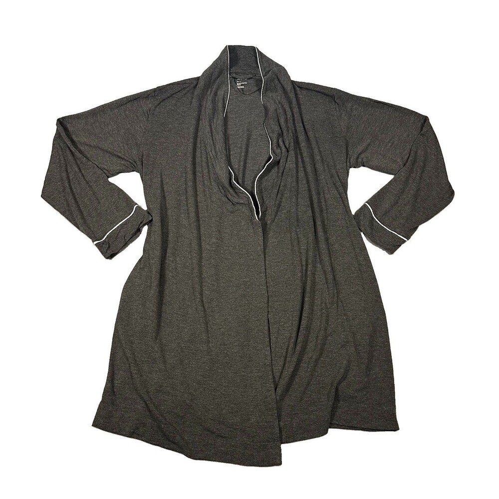 Stars Above Robe Womens M/L Gray Modal Spandex Knit Lounge Cardigan Piping Sleep